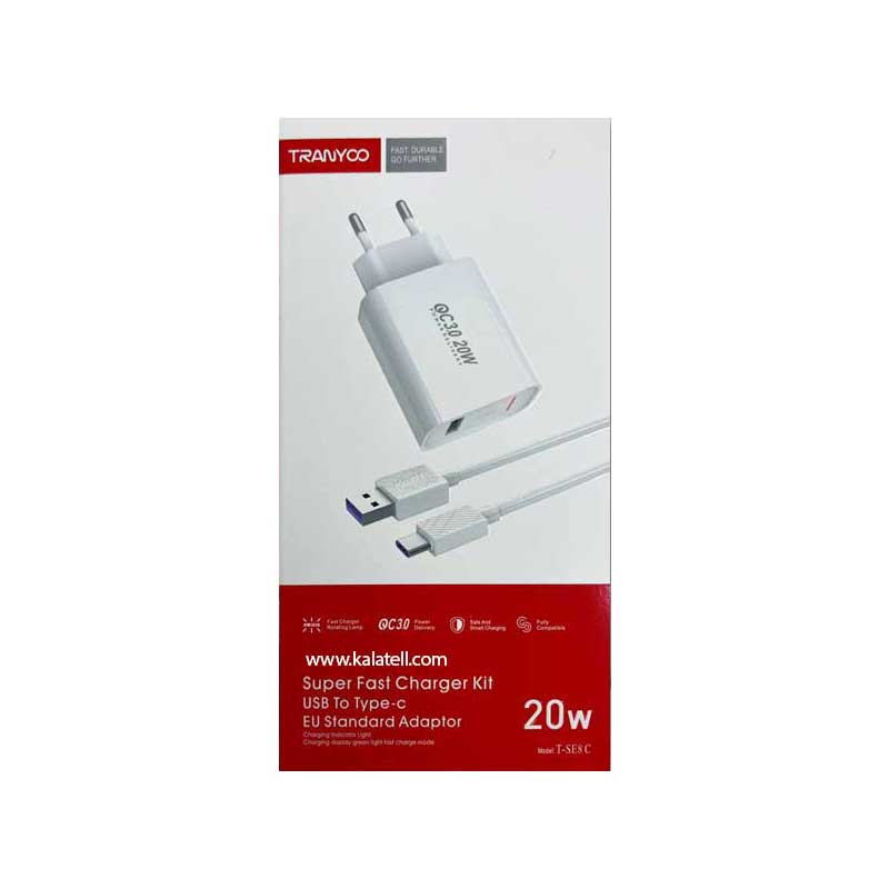 کیت شارژر فوق سریع 20 وات QC3.0 یو اس بی به تایپ سی ترانیو مدل T-SE8C